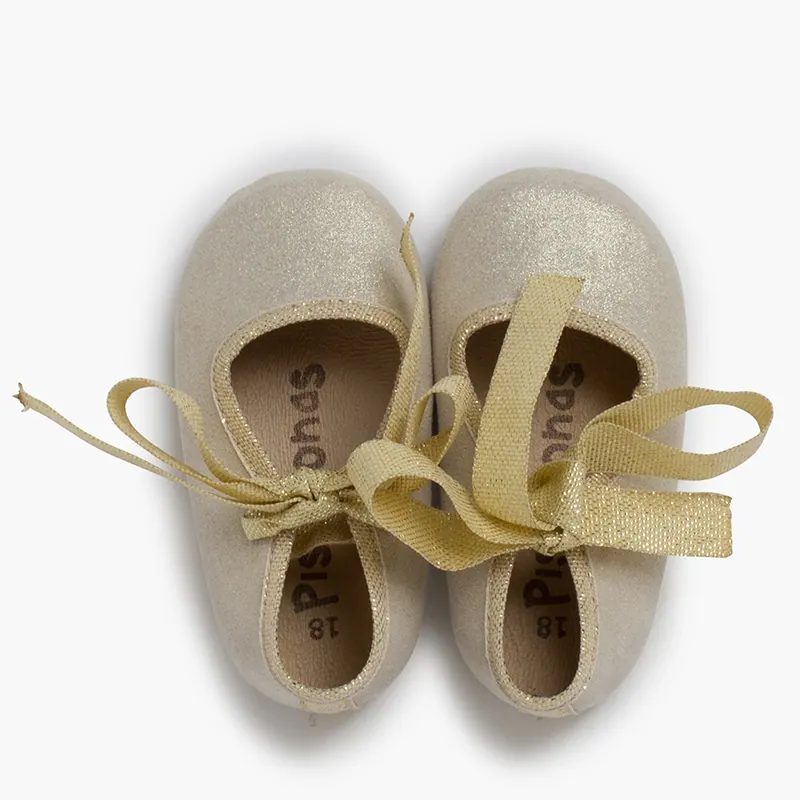 Chaussons bébé nœud brillant or 5
