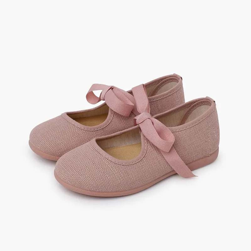 Ballerines en lin rose à nœud 5