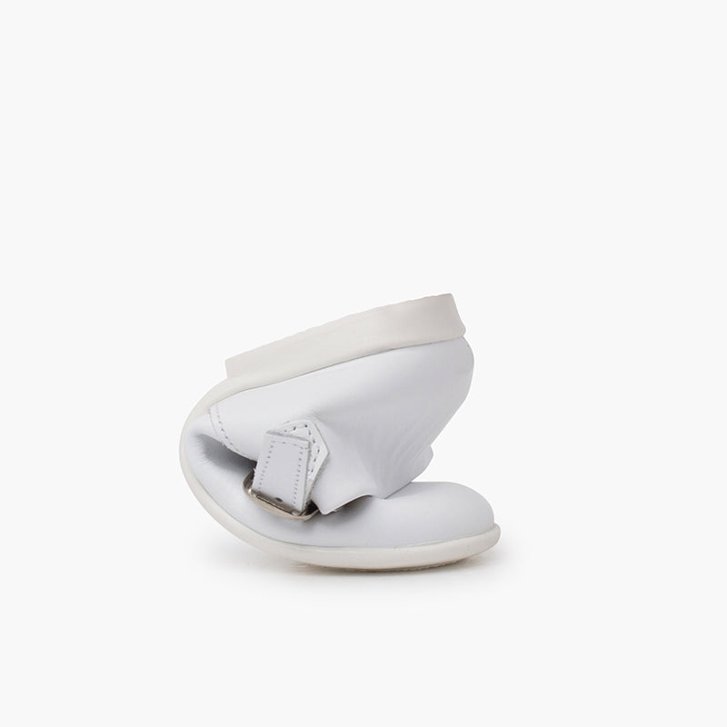 BALLERINES FILLES A BOUCLE EN CUIR BLANC - Ref. 0031