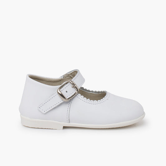 BALLERINES FILLES A BOUCLE EN CUIR BLANC - Ref. 0031