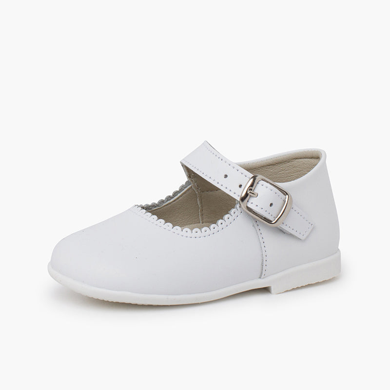BALLERINES FILLES A BOUCLE EN CUIR BLANC - Ref. 0031
