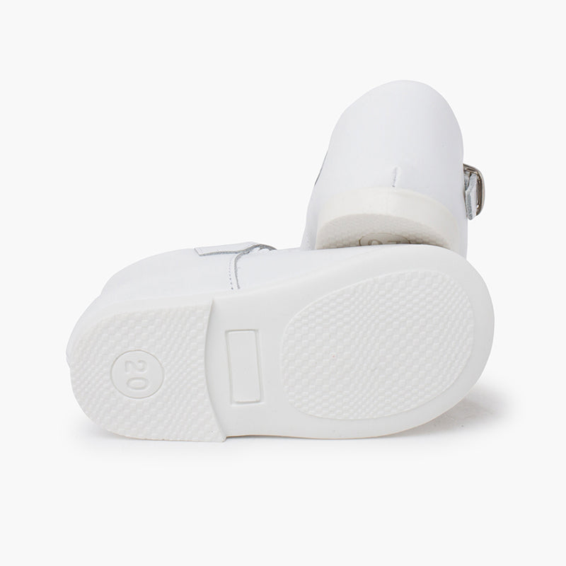 BALLERINES FILLES A BOUCLE EN CUIR BLANC - Ref. 0031