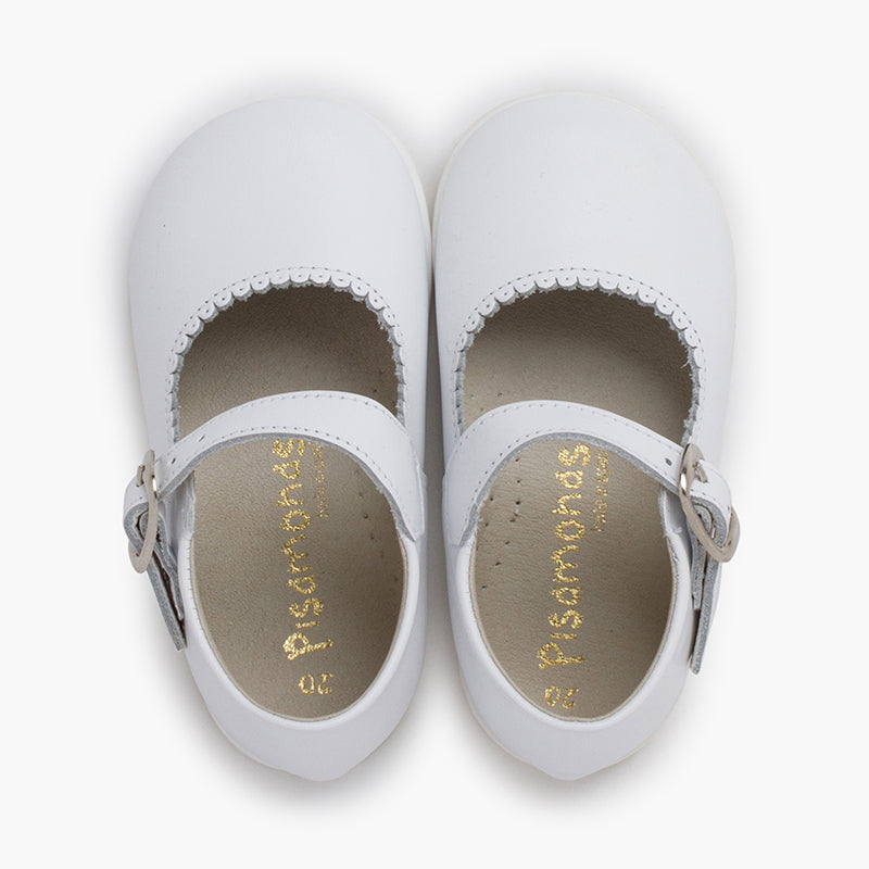 BALLERINES FILLES A BOUCLE EN CUIR BLANC - Ref. 0031