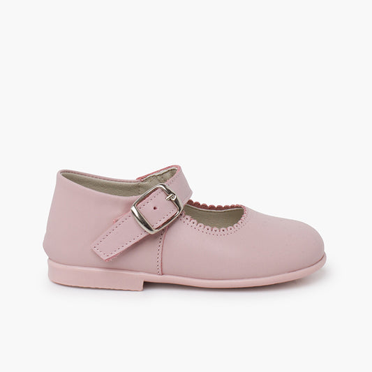 BALLERINES FILLES A BOUCLE EN CUIR ROSE - Ref. 0031