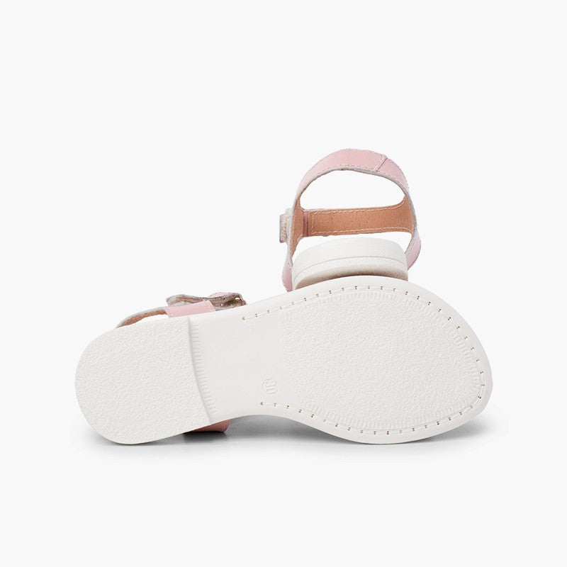 SANDALES FILLES EN CUIR A COEURS ROSE - Ref. 0919