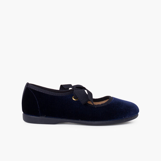 1027 MARY JANES VELOUR A NOEUD BLEU