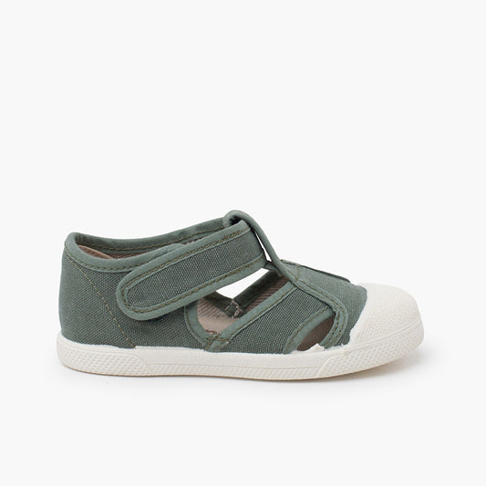 SANDALES EN TOILE VERT - Ref. 1357
