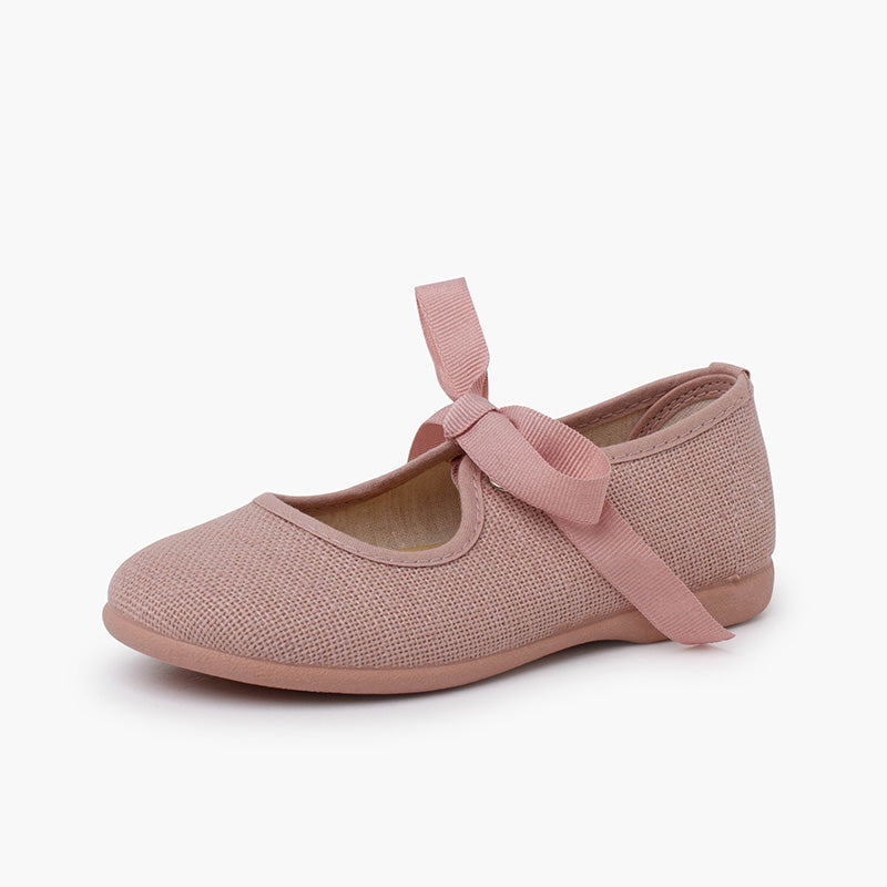 BALLERINES FILLES EN LIN ROSE A NOEUD - Ref. 1375