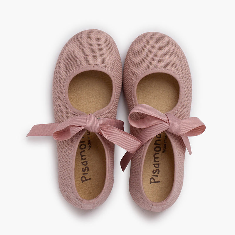 BALLERINES FILLES EN LIN ROSE A NOEUD - Ref. 1375
