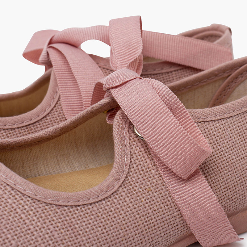 BALLERINES FILLES EN LIN ROSE A NOEUD - Ref. 1375