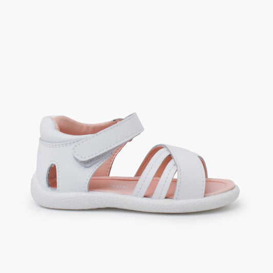 SANDALES FILLES A CUIR A LANIERES BLANC - Ref. 1414