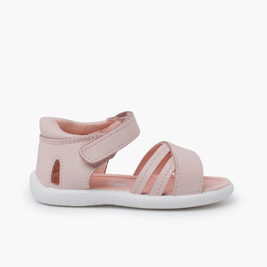 SANDALES FILLES A CUIR A LANIERES ROSE - Ref. 1414