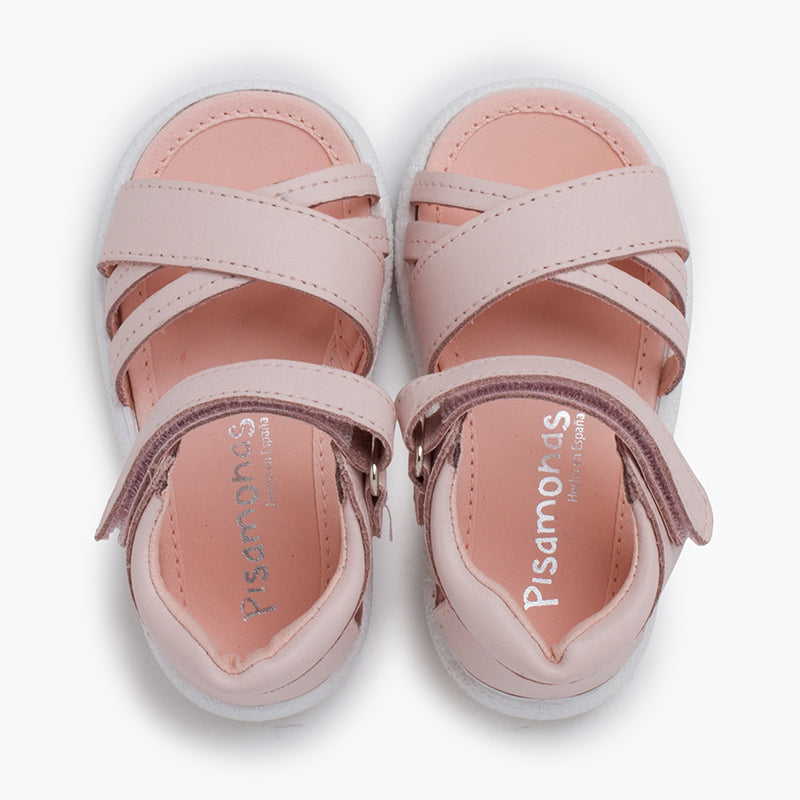 SANDALES FILLES A CUIR A LANIERES ROSE - Ref. 1414