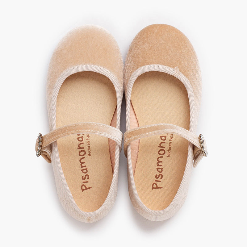 1439 MARY JANES VELOUR BEIGE BIJOU
