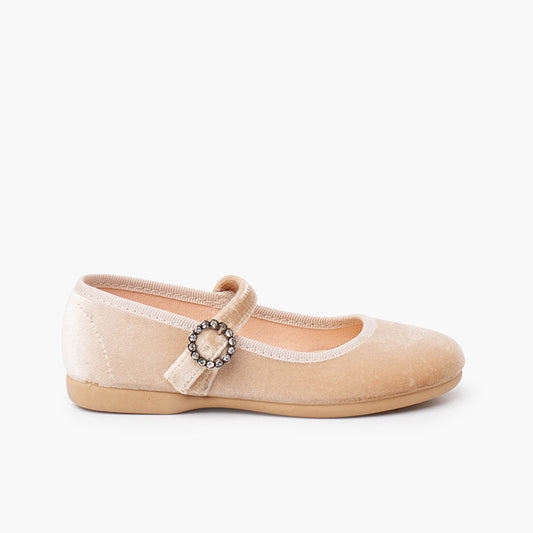 1439 MARY JANES VELOUR BEIGE BIJOU
