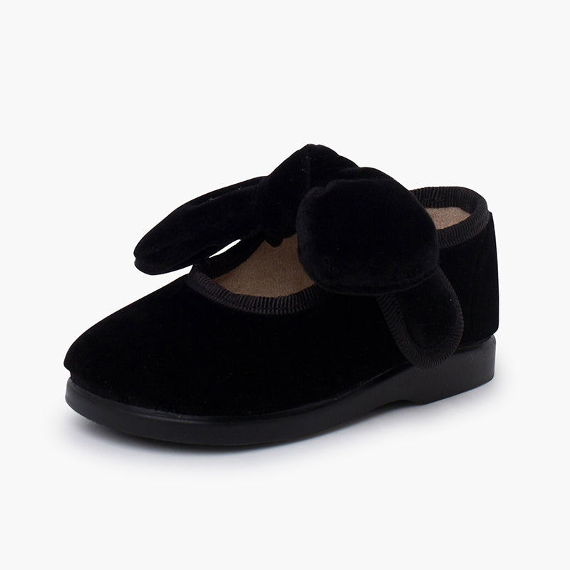 BALLERINES FILLES A NOEUD EN VELOUR NOIR - Ref. 1482