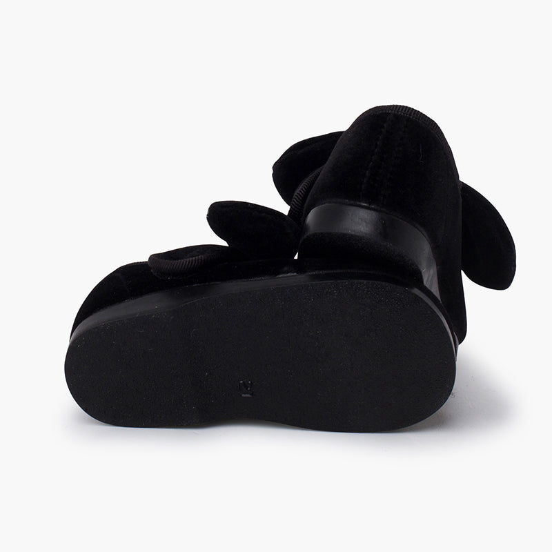 BALLERINES FILLES A NOEUD EN VELOUR NOIR - Ref. 1482