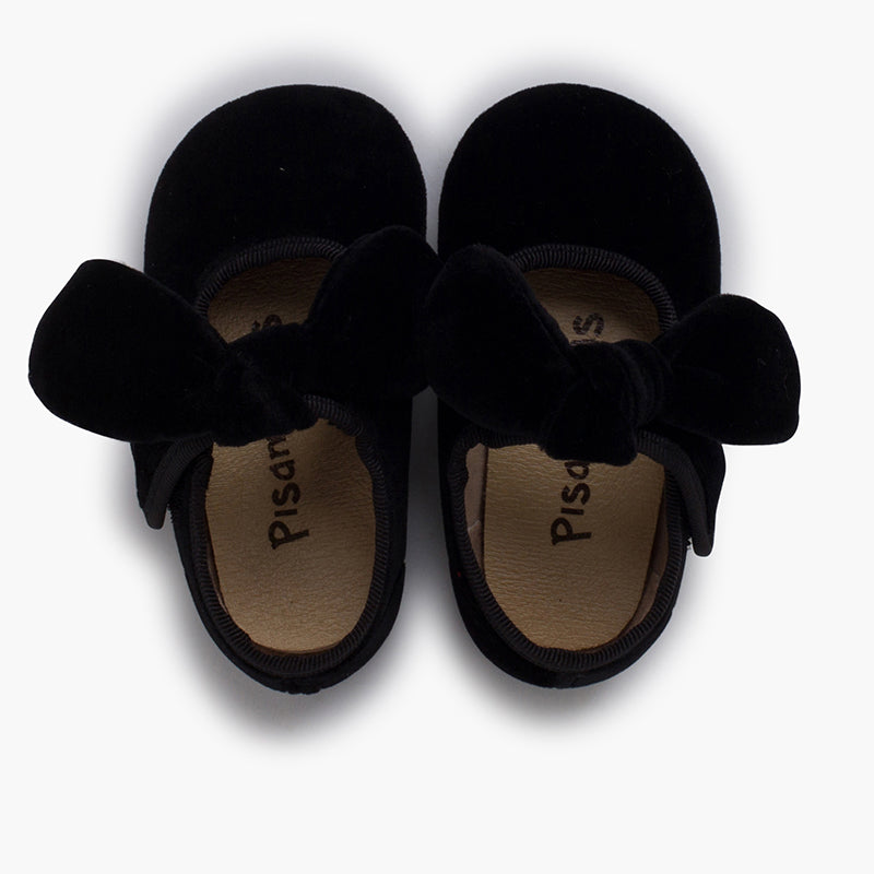 BALLERINES FILLES A NOEUD EN VELOUR NOIR - Ref. 1482