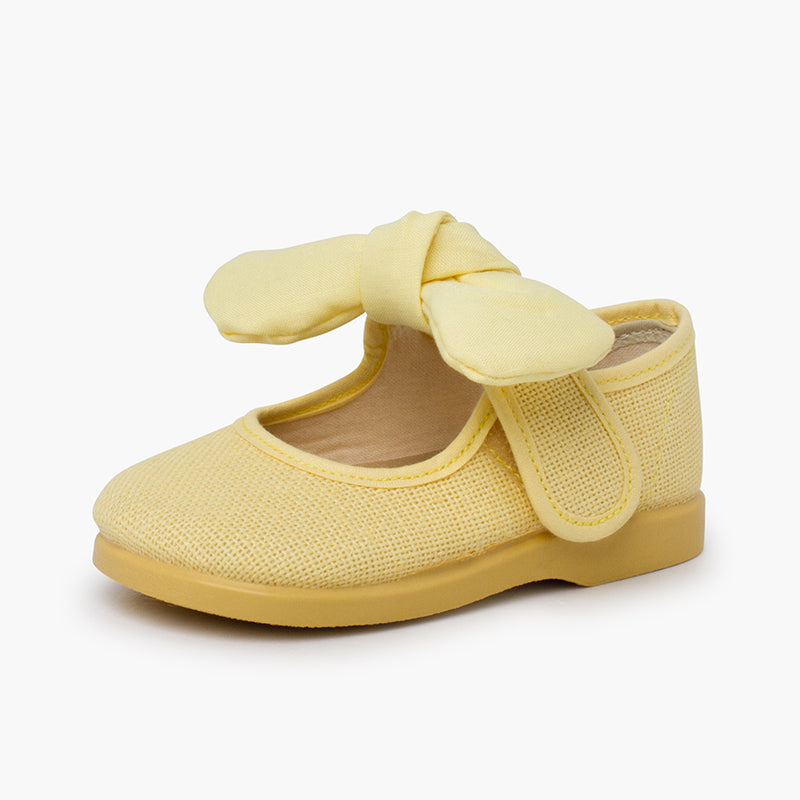 BALLERINES FILLES A NOEUD EN LIN JAUNE - Ref. 1530