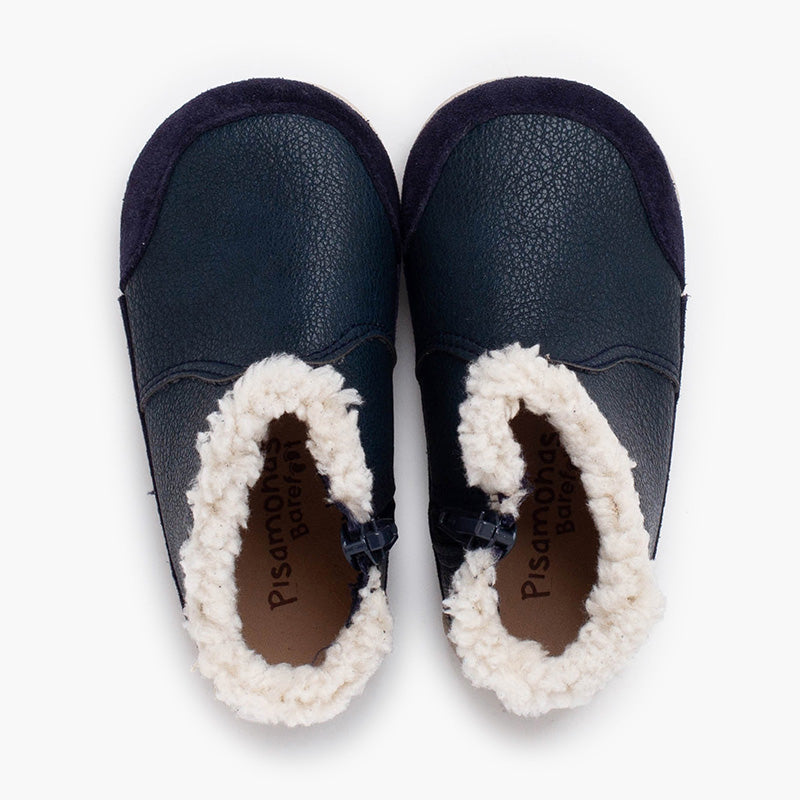 1708 BOTTINES BAREFOOT NEOCUIR COL FOURRURE MOUTON BLEU