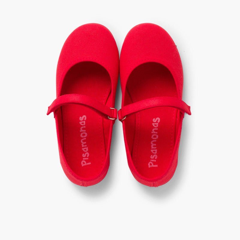 BALLERINES FILLES MARY JANES EN TOILE ROUGE - Ref. 0322