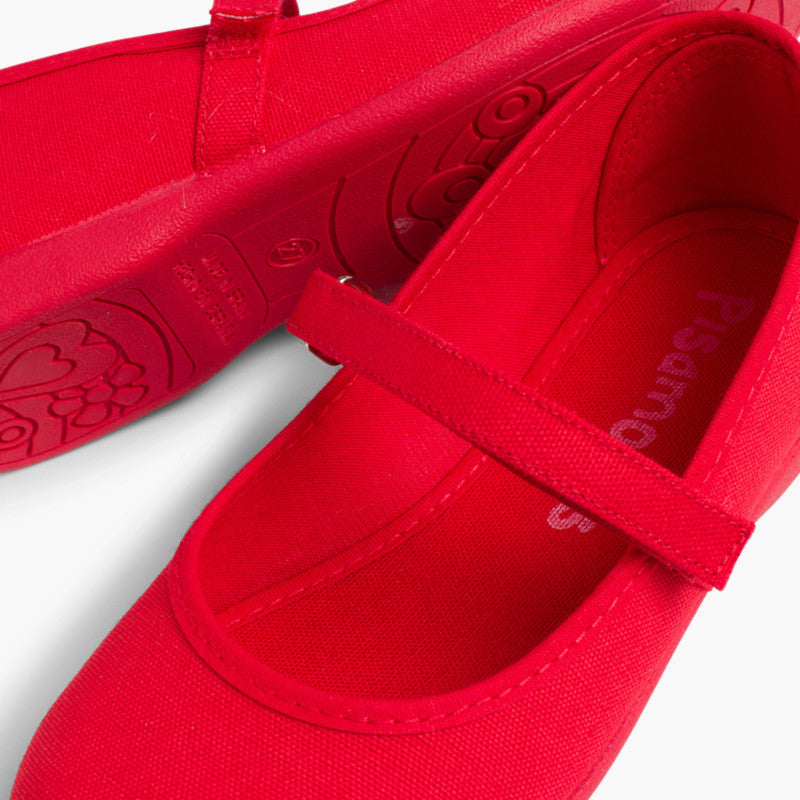 BALLERINES FILLES MARY JANES EN TOILE ROUGE - Ref. 0322