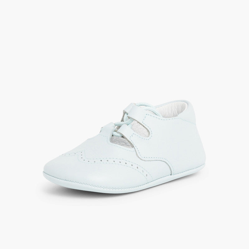 CHAUSSONS BEBE ANGLAISES EN CUIR BLEU CIEL - Ref. 0030