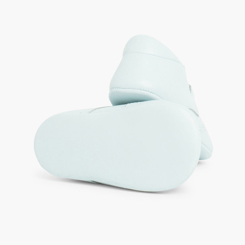 CHAUSSONS BEBE ANGLAISES EN CUIR BLEU CIEL - Ref. 0030