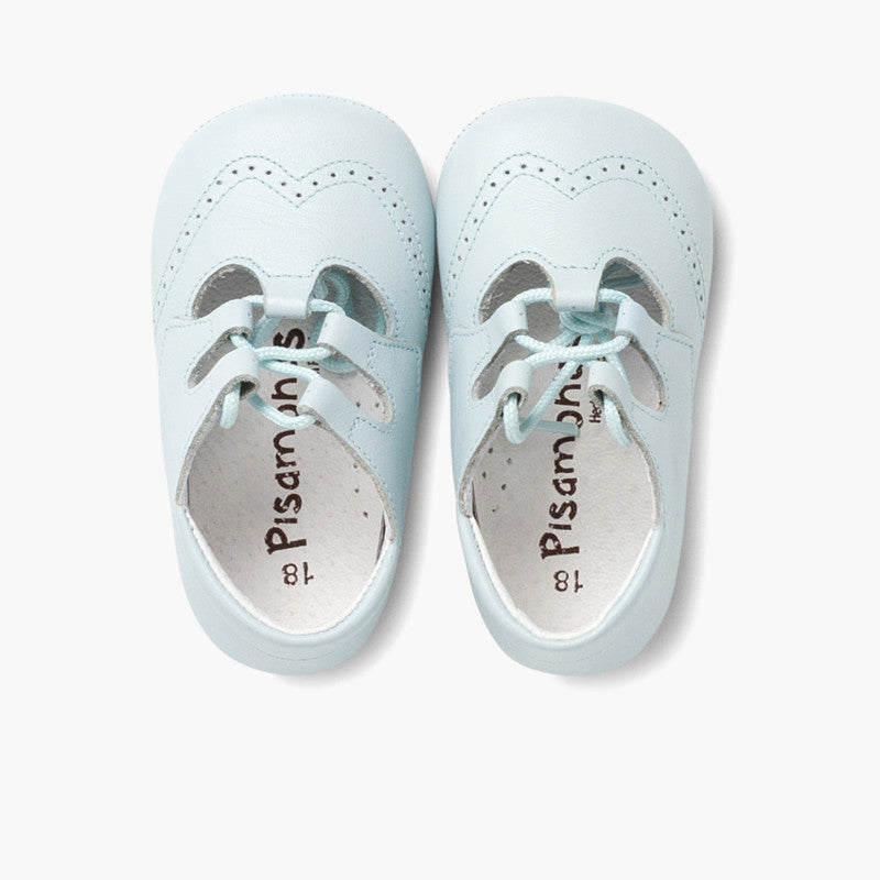 CHAUSSONS BEBE ANGLAISES EN CUIR BLEU CIEL - Ref. 0030