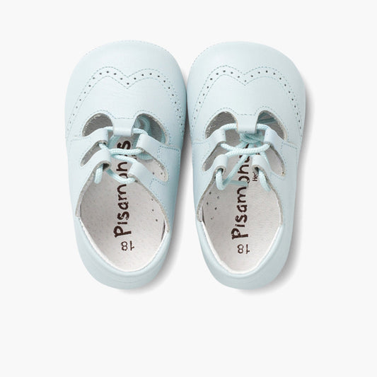 CHAUSSONS BEBE ANGLAISES EN CUIR BLEU CIEL - Ref. 0030